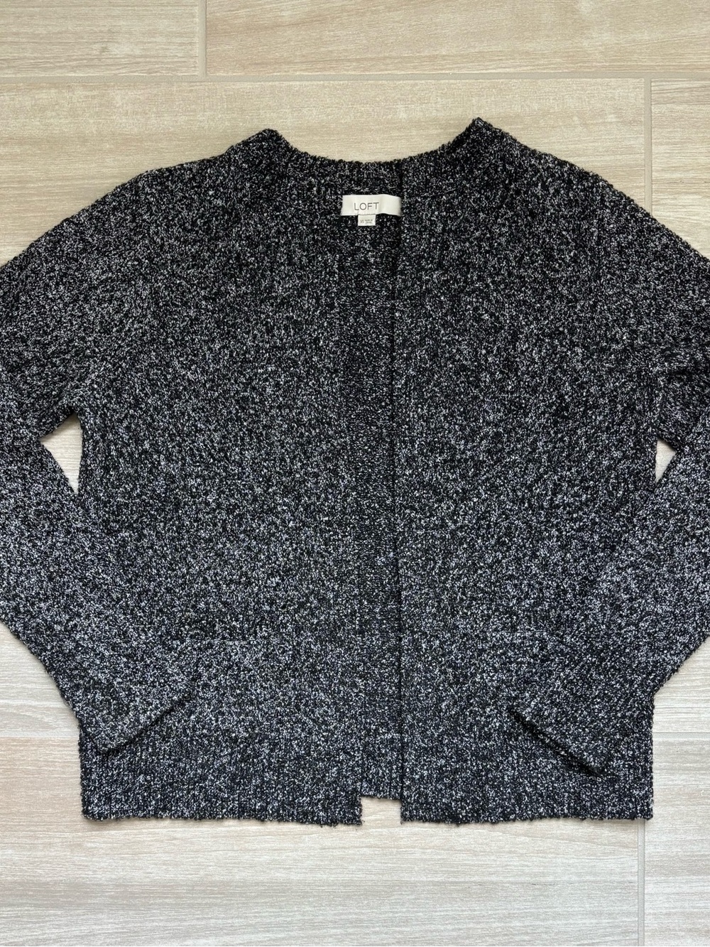 LOFT XS Black & White Marled Open-Front Women's Sweater